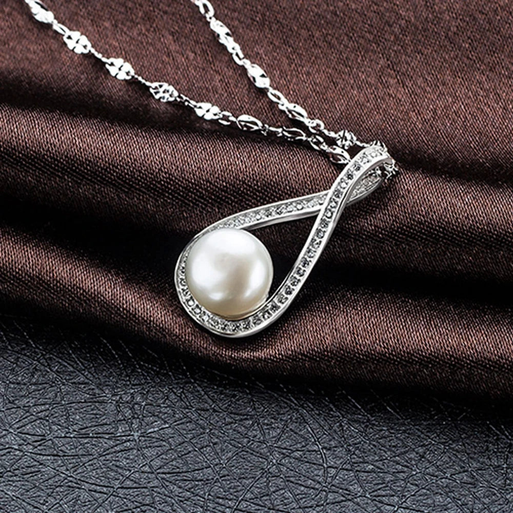 Fashion Pure 100% 925 Sterling Silver Freshwater Pearl Pendant Women Necklace Link Chain Wedding  Jewelry Gift for Bridal