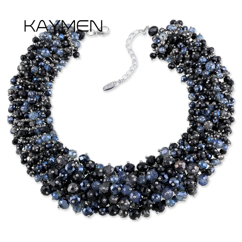 KAYMEN Handmade Statement Necklace for Women Fashion Crystal Beaded Knitting Chunky Collar Chokers Costuem Jewelry Dropshipping