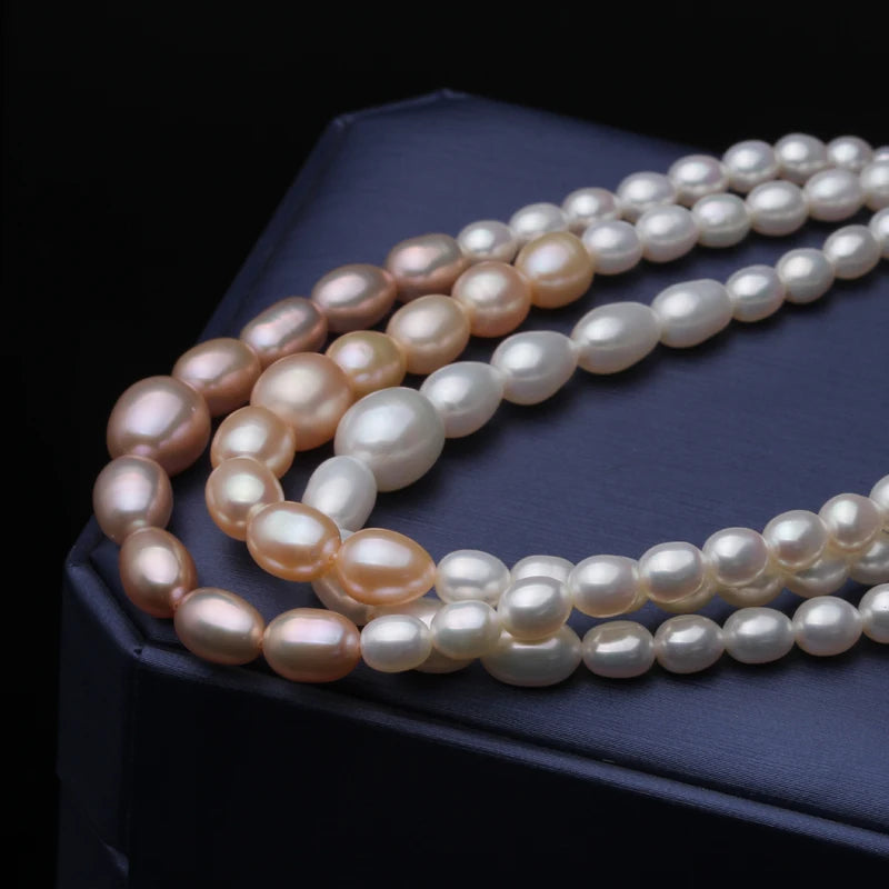 Choker Freshwater Pearl Necklace For Women,Wedding Real Natural Pearl Necklace Multi Color Pearl Three Rows Necklace Jewelry