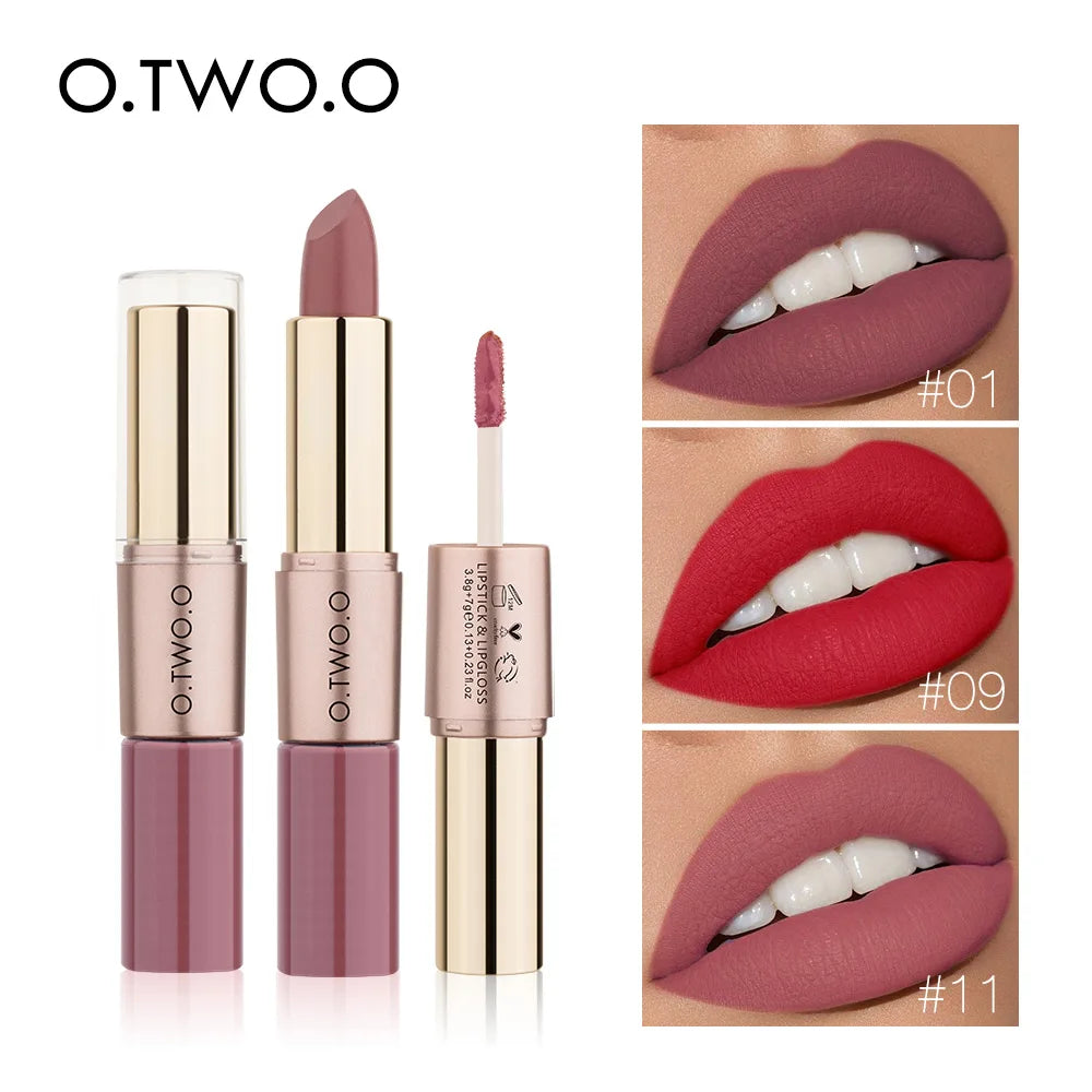 O.TWO.O 2 in 1 Matte Lipstick Lip Gloss Cosmetics Waterproof Pintalabios Batom Mate Lips Makeup Rouge 12 Colors Lip Stick