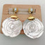 Y·YING White Mop Shell carved Flower White Pearl  Gold color Plated Stud Earrings cute Drop earrings