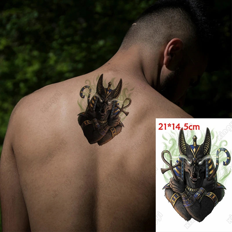 Temporary Tattoo Sticker Body Art Big Size Ancient Egypt Warrior Anubis Dog Water Transfer Fake Tatoo Flash Tatto for Men Women