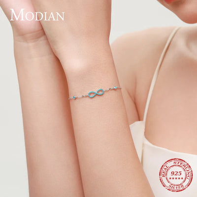 MODIAN Romantic Infinite Love Bracelet 925 Sterling Silver Vintage Natural Turquoise Chain Bracelets For Women Wedding Jewelry