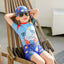 2021 New Hot One-piece Toddler Boy Swimwear With Hat Fish Cartoon Print Children Swimsuit Bathing Suits Kids Beach Clothes