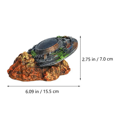 1Pc Emulation UFO Wreck Aquarium Landscaping Decorations Spaceship Resin Craft Fish Tank Ornament