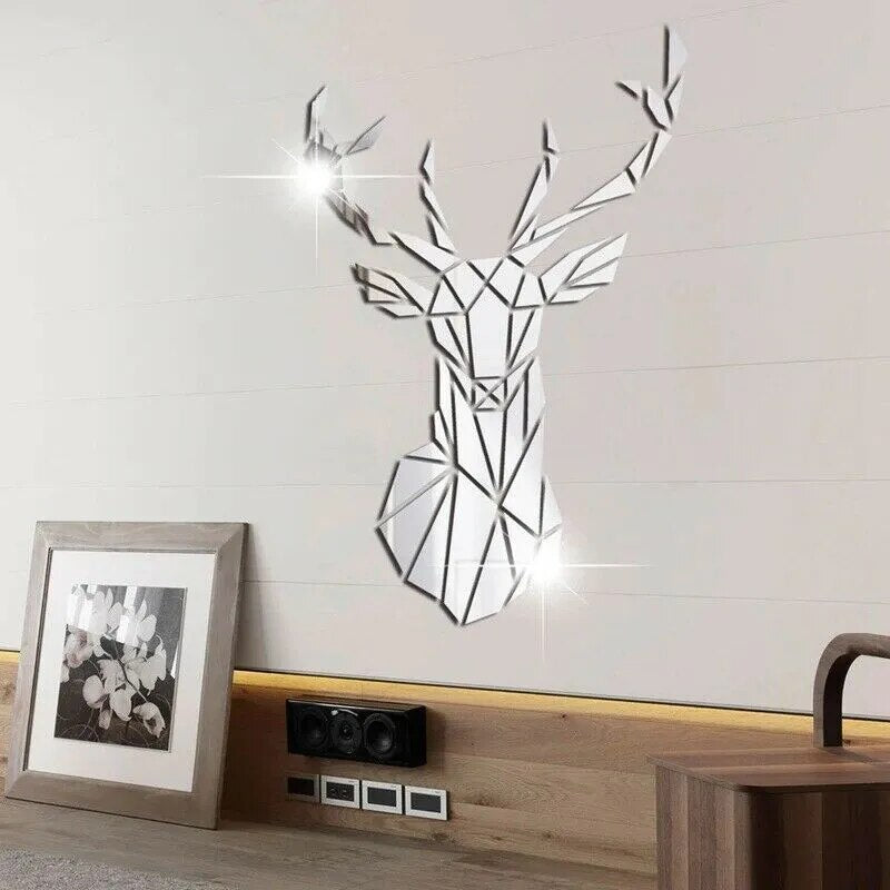 3D Mirror Wall Stickers Nordic Style Acrylic Deer Head Mirror Sticker Decal Removable Mural for DIY Home Living Room Wall Decors