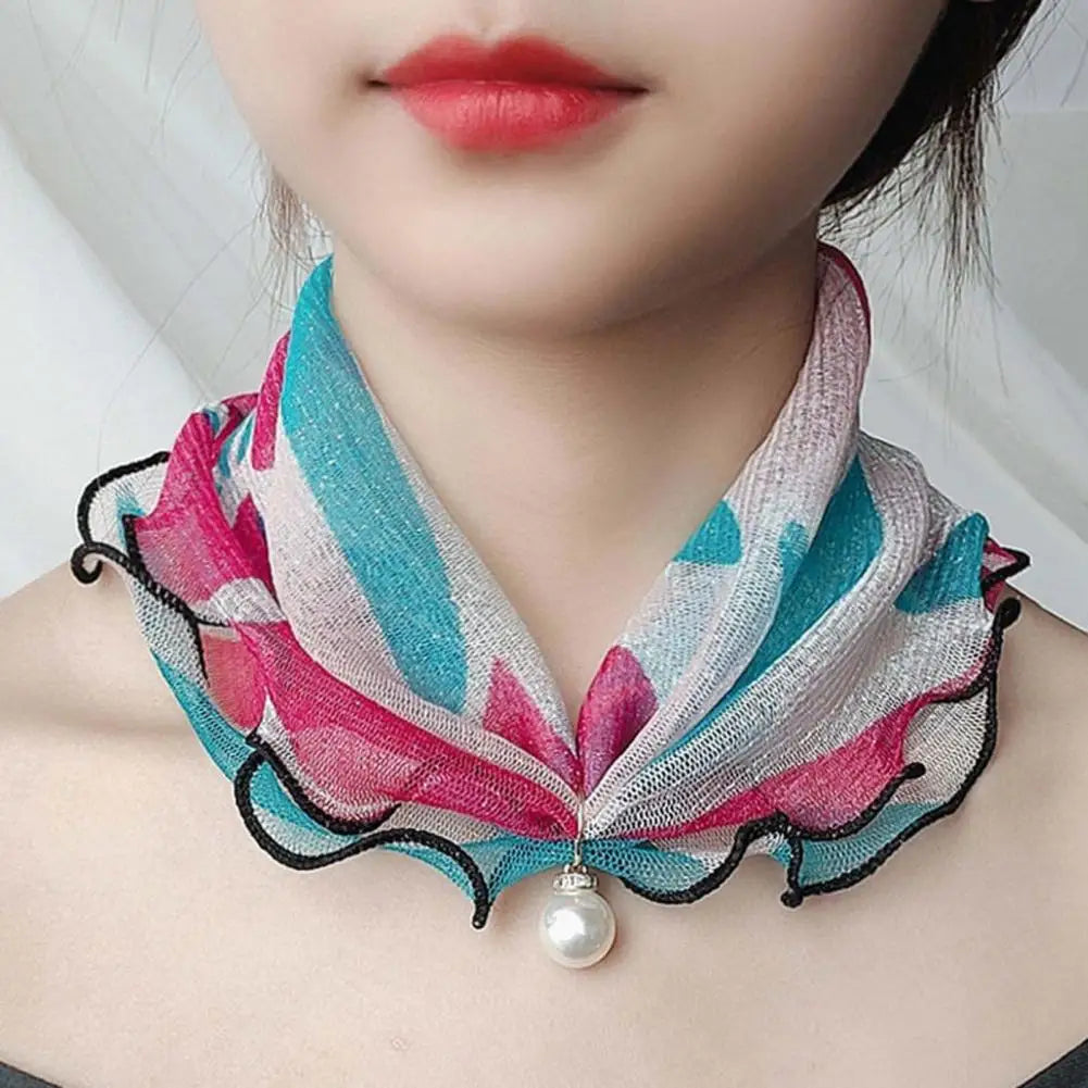 New Fake Pearl Pendant Scarf Great Sweat Absorption Neck Wrap Lady Headscarf Multifunctional  Imitation Pearl Bib Scarves Women