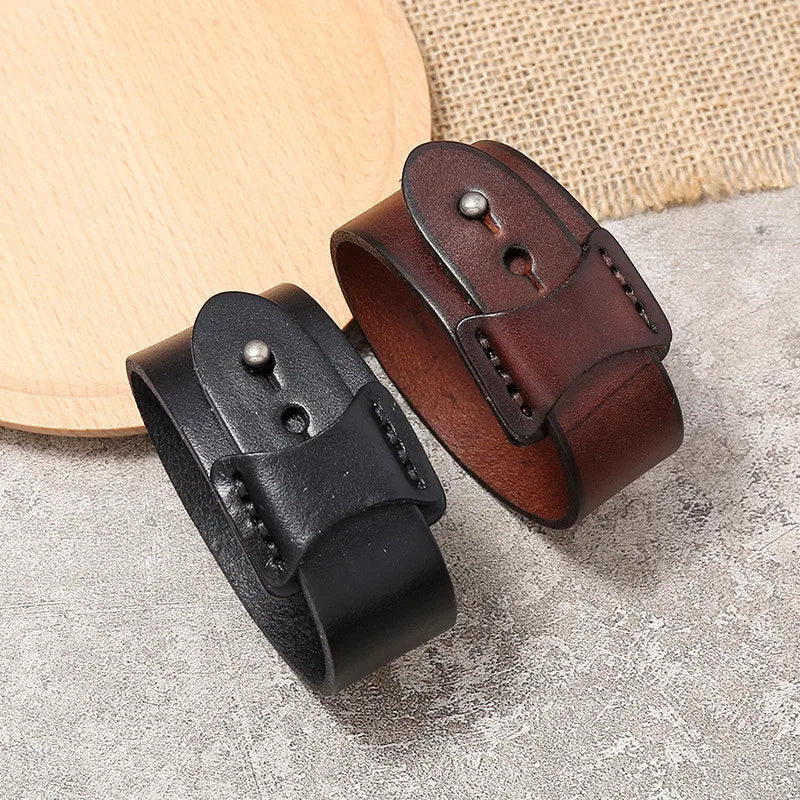 KOtik Vintage Irregular Men Genuine Leather Bracelets Wide Brown Cuff Wrap Bracelets&Bangles Punk Wristband Women Men Jewelry