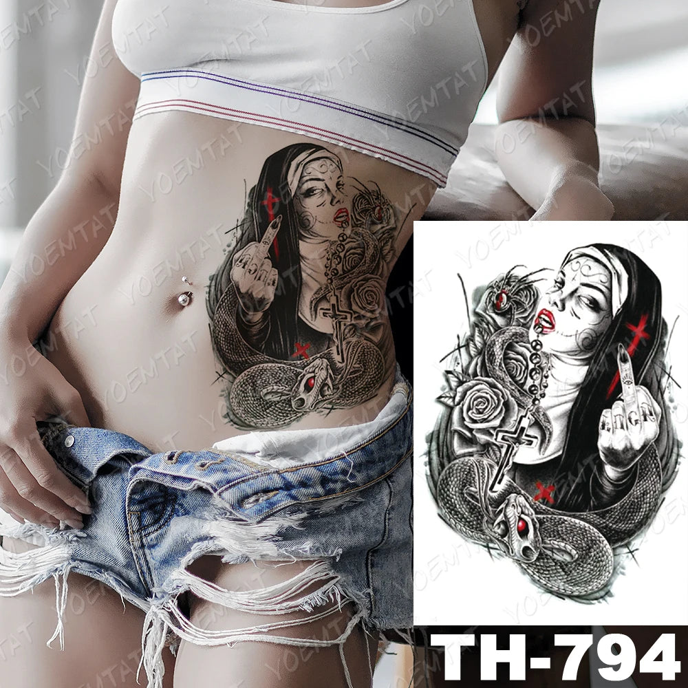 Waterproof Temporary Tattoo Stickers Witch Shaman Indian Wreath Color Flash Tattoos Female Arm Thigh Body Art Fake Sleeve Tatoo