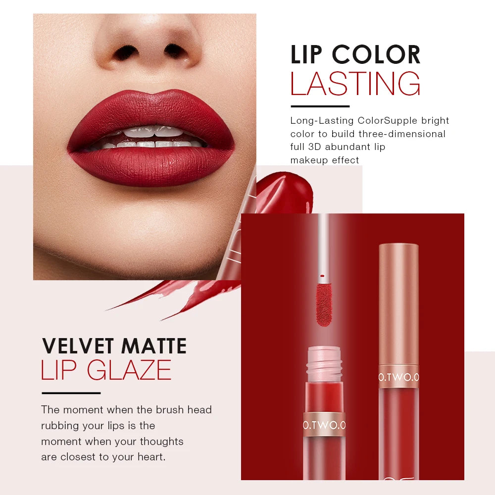 O.TWO.O Makeup Matte Lip Gloss Super Soft No Sticky Woman Sexy Red Brown Nude Lipstick Waterproof Lips Cosmetics