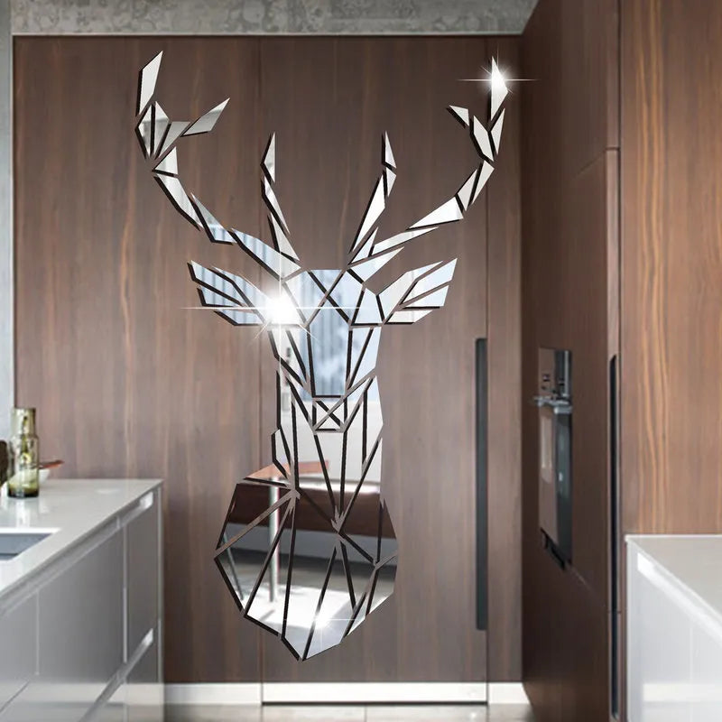 3D Mirror Wall Stickers Nordic Style Acrylic Deer Head Mirror Sticker Decal Removable Mural for DIY Home Living Room Wall Decors