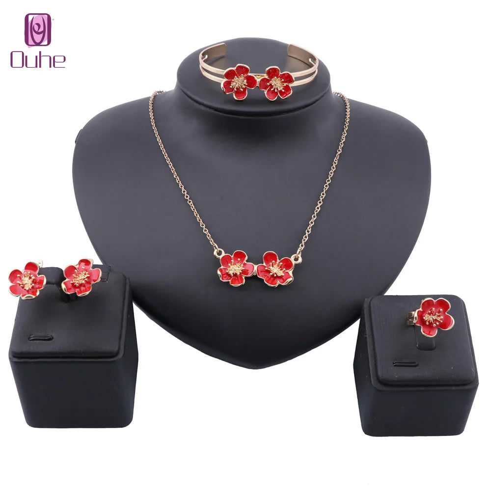 Fashion Girl Jewelry Lovely Flower Children Necklace Bangle Earring Ring Kids Baby Costume Jewelry Set 3 Colors