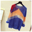 Striped Color-block Knitted Sweater Women Fashion Thin Section Long-sleeved Loose Hollow Lazy Sweater Pullover Female Spring