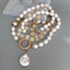 Y·YING 2 Strands White Baroque Pearl Enamel Flower Chain Necklace Coin Pearl Pendant