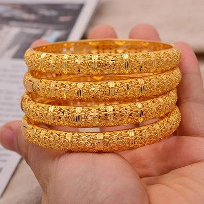 24k 4pcs/Lot Dubai Wedding Bangles For Women Ethiopian Jewelry Gold Color indian Bangles Bracelets Women Birthday Jewelry Gifts