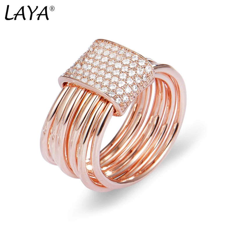 LAYA 925 Sterling Silver Finger Ring For Women Men Shining Zircon Multi-Layer Unique Design Party Luxury Authentic Jewelry