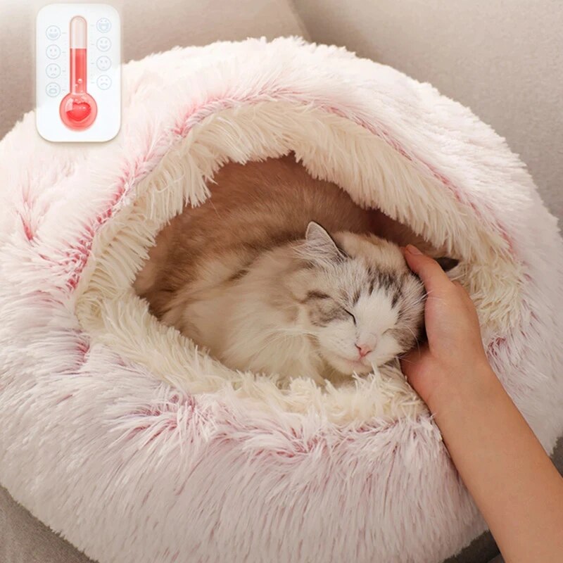 New Pet Dog Cat Round Plush Bed Semi-enclosed Cat Nest for Deep Sleep Comfort in Winter Cats Bed little Mat Basket Soft Kennel