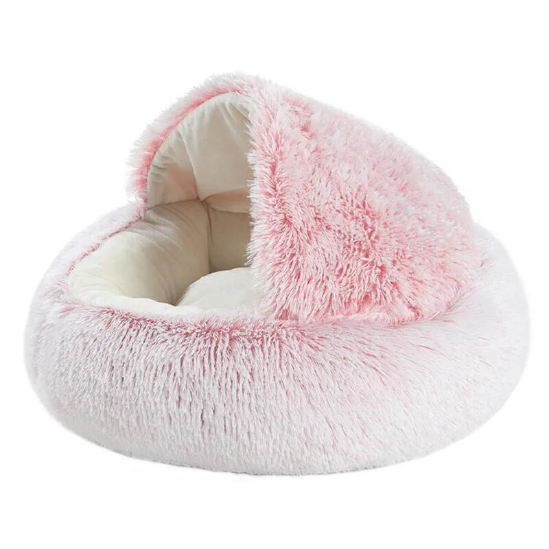 New Pet Dog Cat Round Plush Bed Semi-enclosed Cat Nest for Deep Sleep Comfort in Winter Cats Bed little Mat Basket Soft Kennel