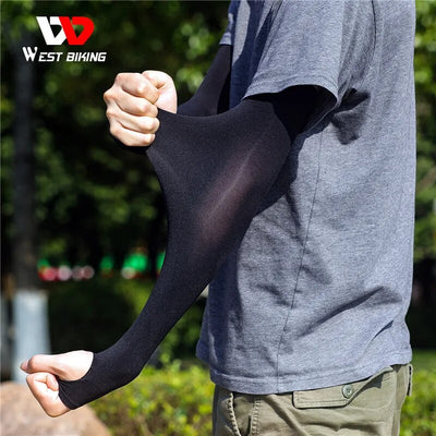 WEST BIKING Arm Sleeves Ice Fabric Breathable Quick Dry Running Sportswear Sun UV Protection Long Arm Cover Cycling Arm Sleeves