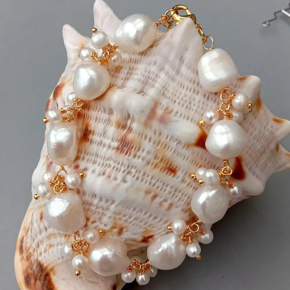 Y·YING Freshwater Cultured White Baroque Pearl Bracelet for Women Wedding Birthday Gift Charm Bracelet