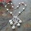 22" White Rice freshwater Pearl  Necklace Sea Shell Pearl CZ Pave leaf  Silver Color Plated Pendant For Women