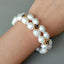 Cultured White Rice freshwater Pearl Blue Cubic Zirconia flower pave connector Spacer Stretch Bracelet for women