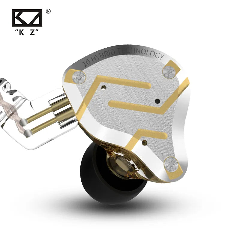 KZ ZS10 Pro Gold Earphones 4BA+1DD Hybrid 10 drivers HIFI Bass Earbuds In Ear Monitor Headphones Noise Cancelling Metal Headset