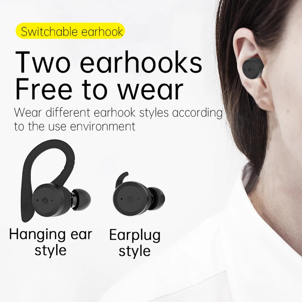 IPX7 Waterproof Bluetooth Earphone  Swimming Dual Wear Style Sport Wireless Stereo Headset 20 Hours Play Time TWS Earbuds