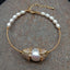 Y·YING Natural Cultured White Rice Freshwater Pearl Keshi Bangle Bracelet Adjustable