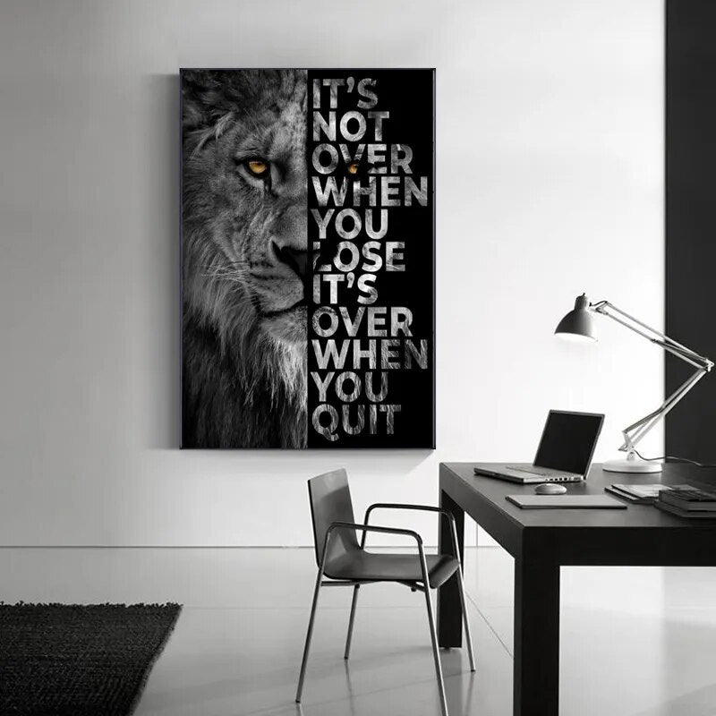 Canvas Painting Wild Lion Letter Motivational Quote Art Posters and Prints on Canvas Decorative Wall Art Picture for Home Decor
