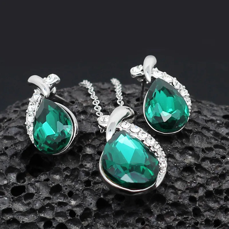 Emerald Green Water Drop Bridal Jewelry Sets New Rhinestones Austrian Crystal Necklac With Earring Italian Fashion Jewelleri