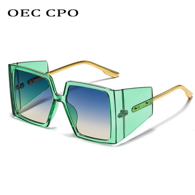 OEC CPO Vintage Punk Square Sunglasses Women Brand Oversized Steampunk Sun Glasses For Men Retro UV400 Oculos Lunette De Soleil