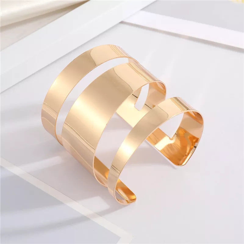 European Shiny Metal Flower Leaf Rhombus Bracelet For Women Men Open Adjustable Wide Cuff Bracelet Party Wedding Jewelry B26