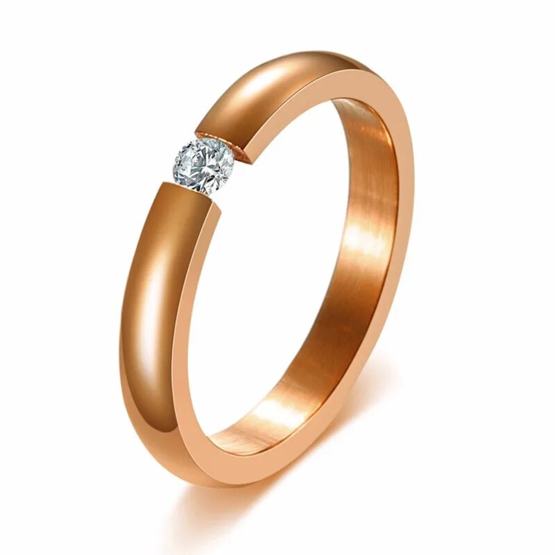 Trendy Rose Gold Color Engagement Couple Rings for Lover Stainless Steel with CZ Stone Men Women Wedding Jewelry Bands Wholesale