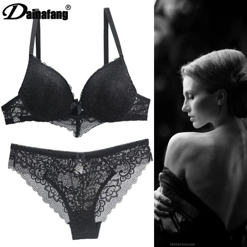 2022 New Lace Drill Bras Set Women Plus Size Push Up Underwear 34/75 36/80 38/85 40/90 42/95 ABCD Cup For Female Lingerie