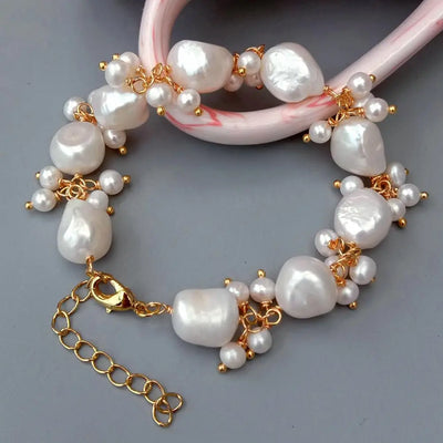 Y·YING Freshwater Cultured White Baroque Pearl Bracelet for Women Wedding Birthday Gift Charm Bracelet