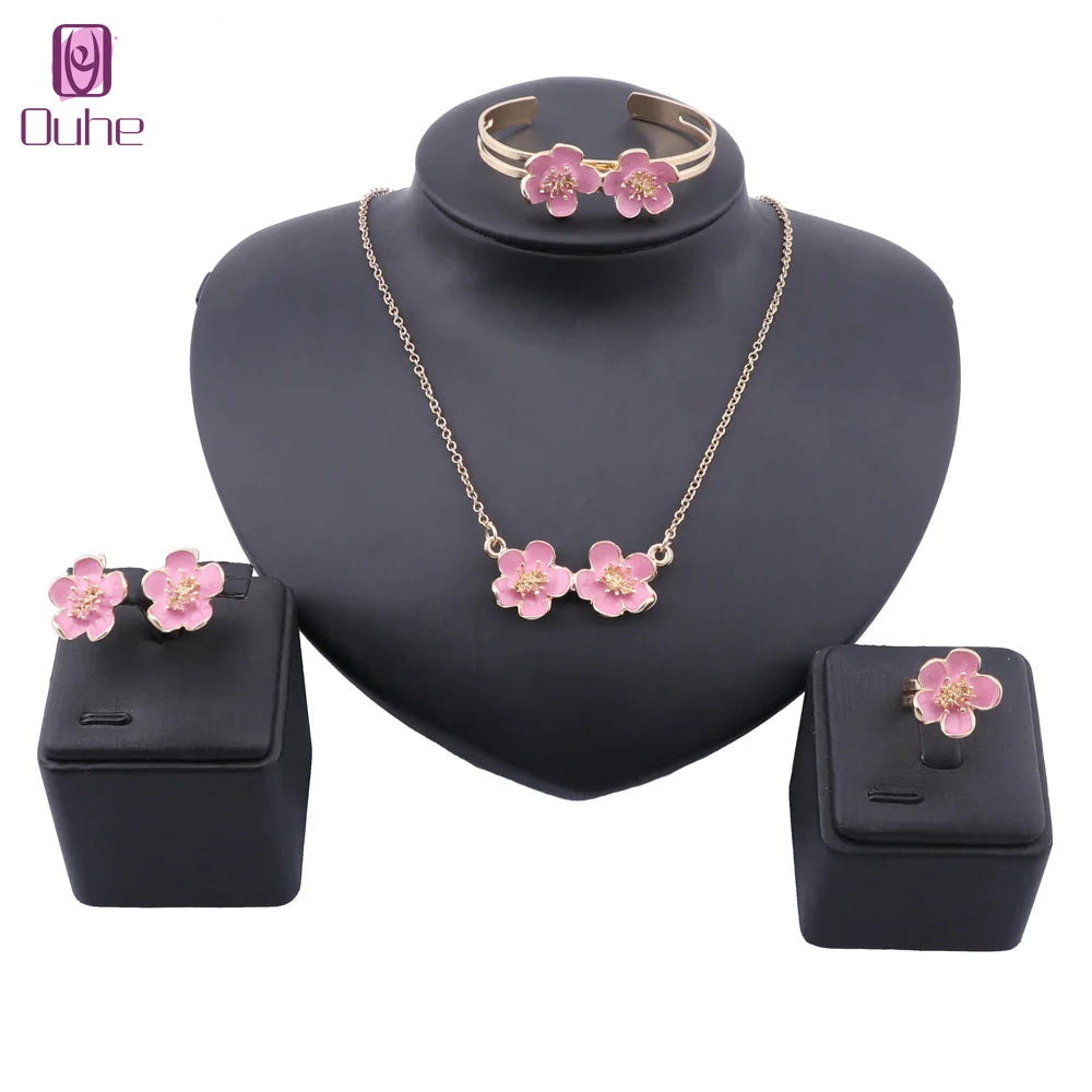 Fashion Girl Jewelry Lovely Flower Children Necklace Bangle Earring Ring Kids Baby Costume Jewelry Set 3 Colors