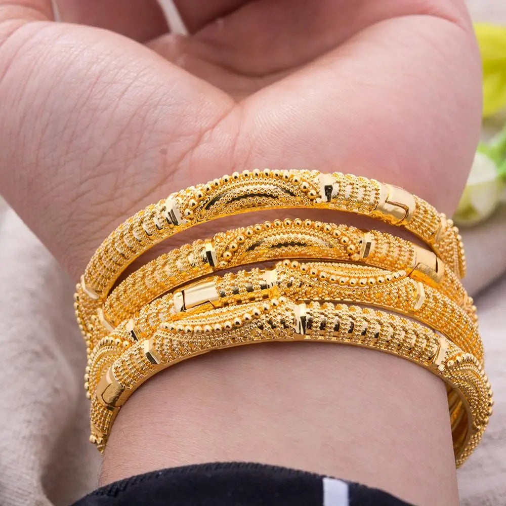 24K Dubai Bangels Gold Color Bracelets For women wife Girls African France wedding Party New pattern jewelry bridal gifts