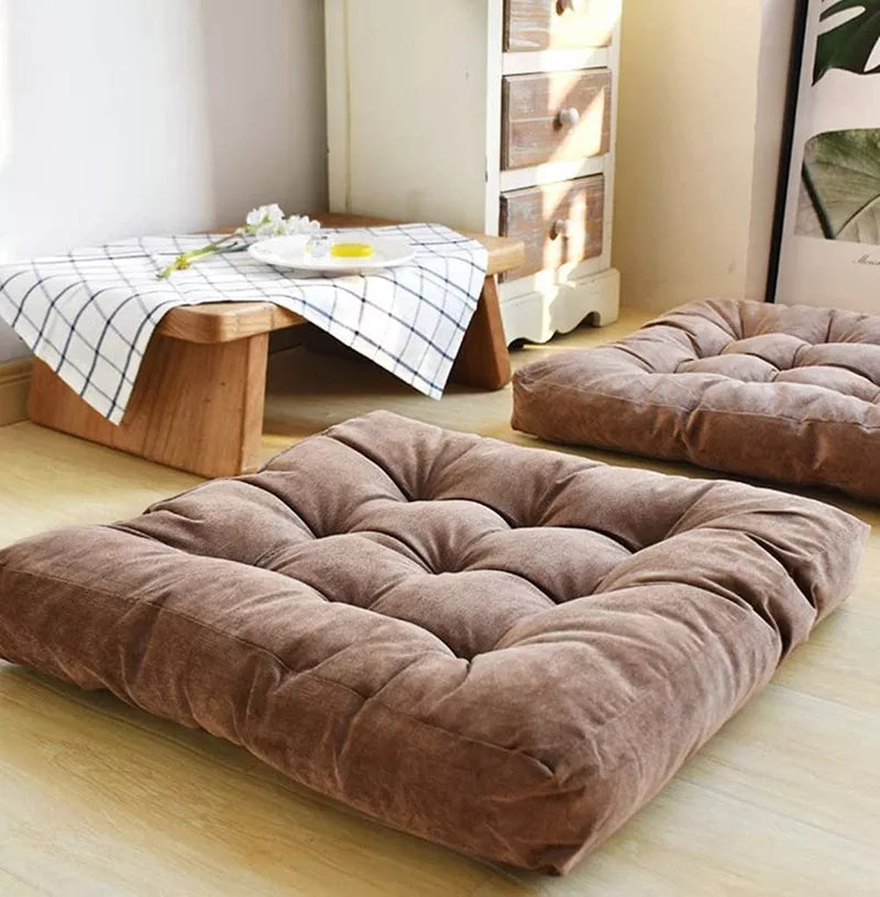 Inyahome Thicken Floor Pillows Seating for Adults Large Solid Square Seat Cushion Pad for Office Dining Chair Soft Pouf Corduroy