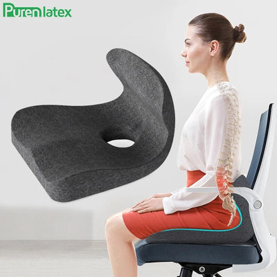 PurenLatex L Shape Memory Foam Seat Back Cushion Orthopedic Coccyx Spine Mat Hemorrhoid Treat Pad Slow Rebound Pressure Cushions