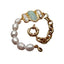 Y.YING natural Cultured White Rice Pearl Amazonite Biwa Pearl Chain Bracelet  8"  vintage style for women