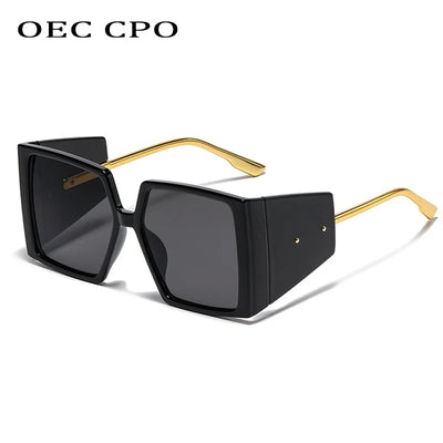 OEC CPO Vintage Punk Square Sunglasses Women Brand Oversized Steampunk Sun Glasses For Men Retro UV400 Oculos Lunette De Soleil