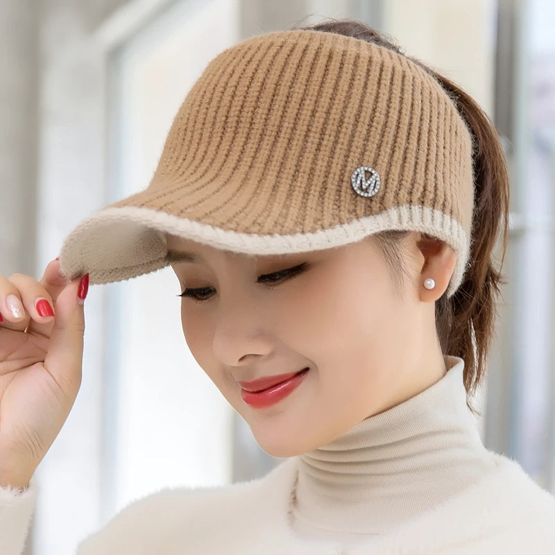 CNTANG 2024 Hats For Women Autumn Winter Sports Empty Top Caps Female Knitted Warm Baseball Cap Fashion Running Golf Sun Hat