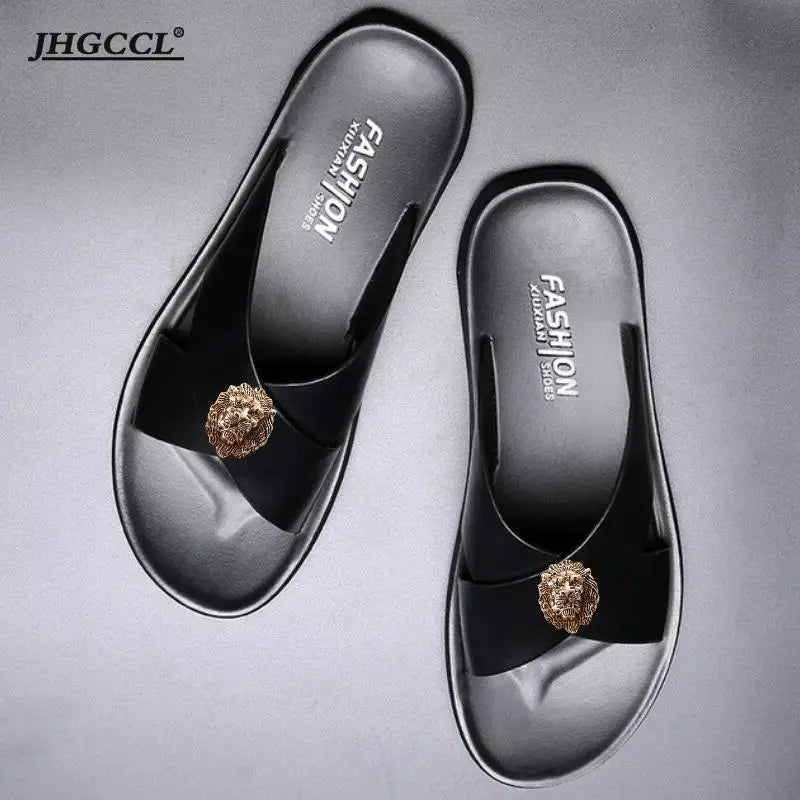 2024 Men's slippers Cowhide flip-flops casual beach shoes cowhide slippers men's flip-flops, brand designer casual slippers P31