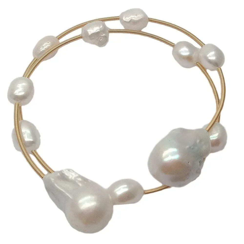 Y·YING Freshwater White Baroque Pearl Keshi Pearl Adjustable Bracelet classic for women