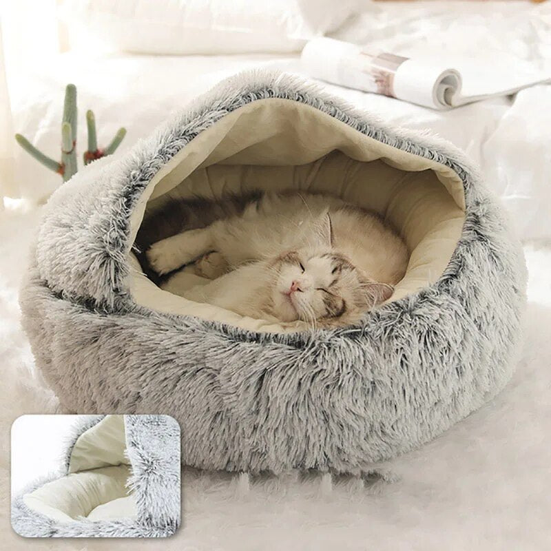 New Pet Dog Cat Round Plush Bed Semi-enclosed Cat Nest for Deep Sleep Comfort in Winter Cats Bed little Mat Basket Soft Kennel