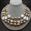 3 Rows Freshwater Cultured Gray Rice Pearl White Coin Pearl Necklace For Women