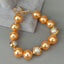 Y·YING 14mm Round Champagne Sea Shell Pearl Cultured White Pearl Bracelet 8.5"