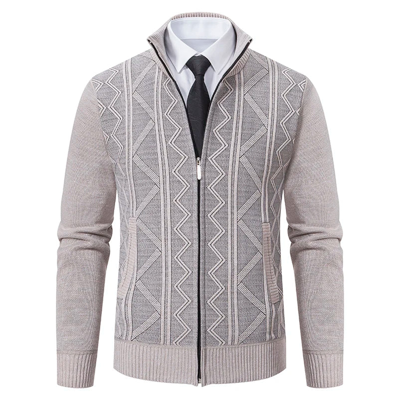 Thickened jacket men's autumn and winter warm trend line stand collar knitted cardigan sweater coat