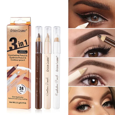 3in1 Eyebrow Eyeshadow Eyeliner Pencil Lying Silkworm Contour Bronzing Pen Makeup Cosmetics Set